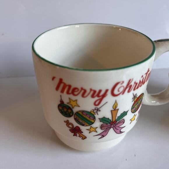 Set Of 6 Vintage Homco Merry Christmas Stackable Mugs Made In Japan - Picture 5 of 7